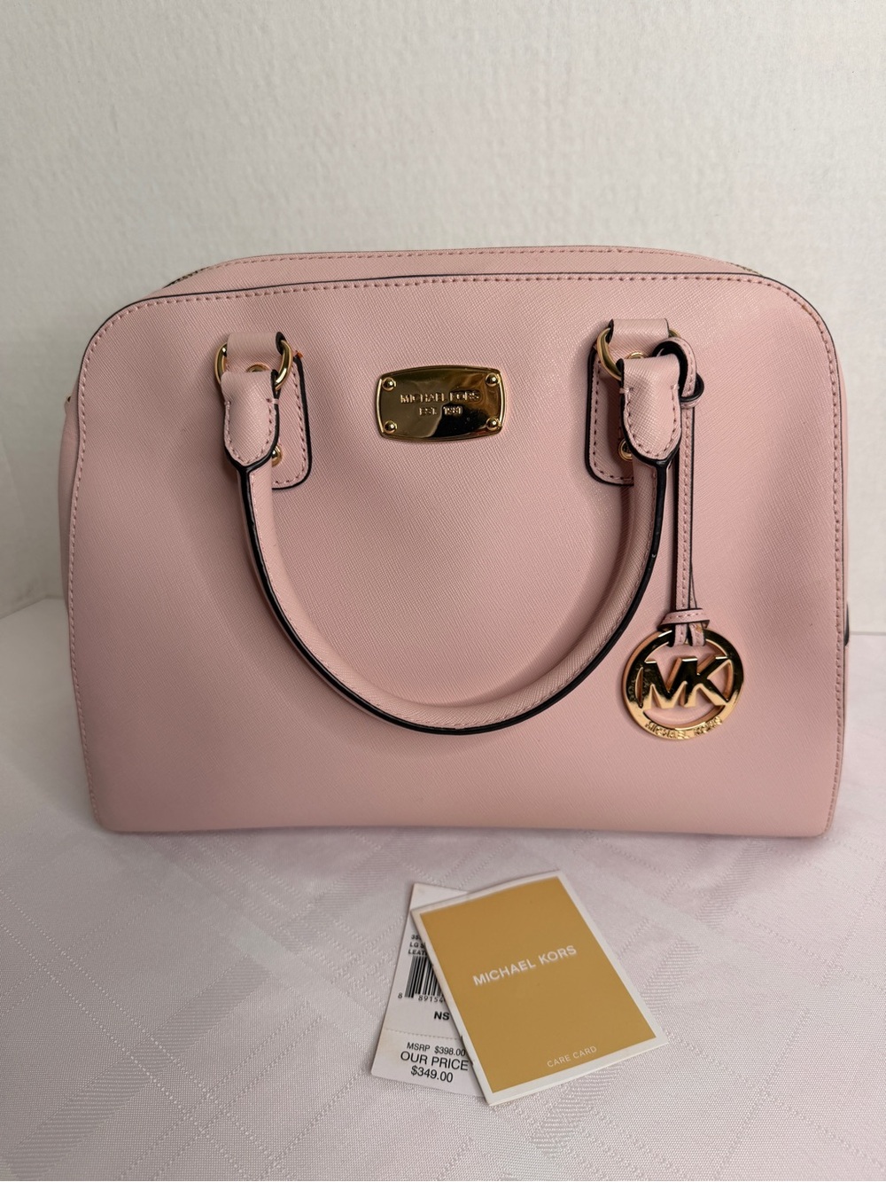 Michael Kors Blush Saffiano Dome Satchel with Gold Hardware